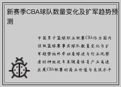 新赛季CBA球队数量变化及扩军趋势预测